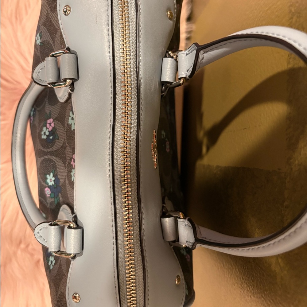 Coach Floral Signature Satchel in Light Blue - Picture 6 of 11